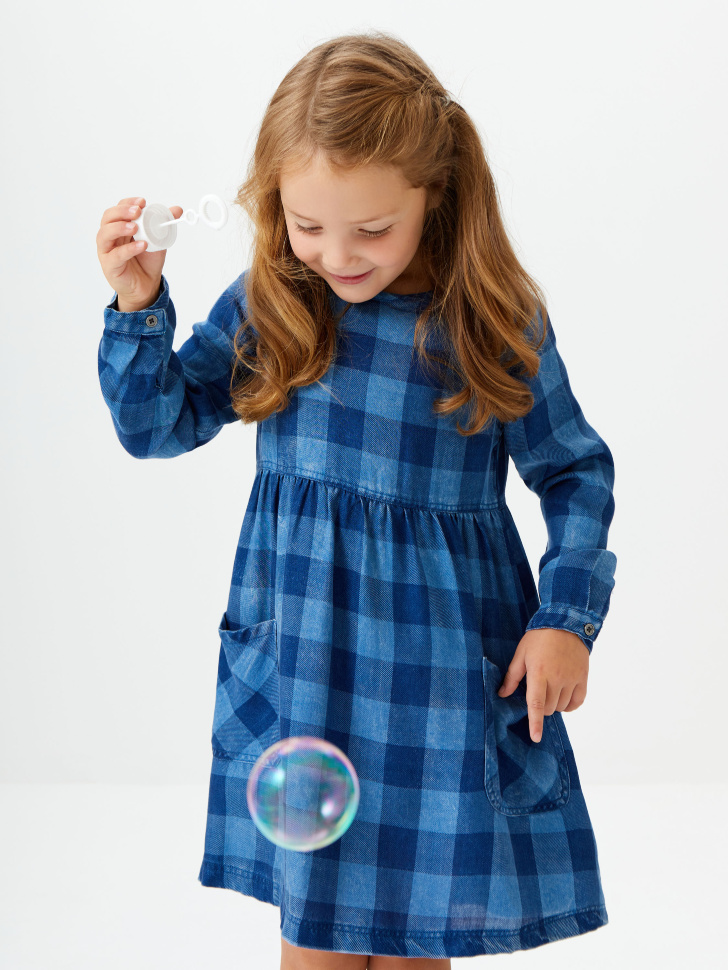 

Платье в клетку для девочек, Синий