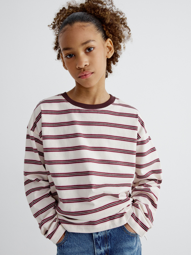 базовый лонгслив в полоску для девочек 4610517041371 фотография