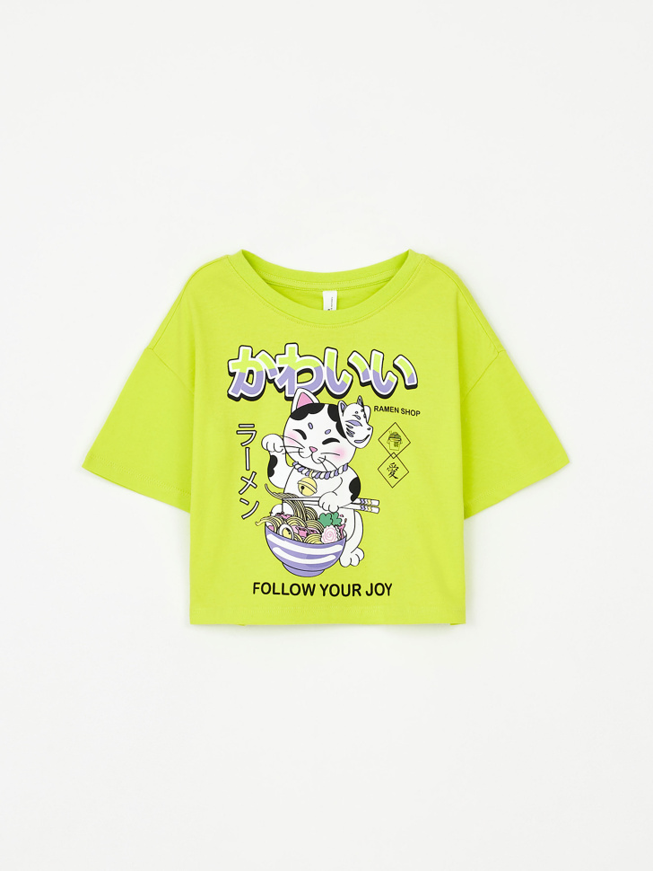 Укороченная футболка с принтом для девочек (зеленый, 122) sela 4680168360701 - фото 4