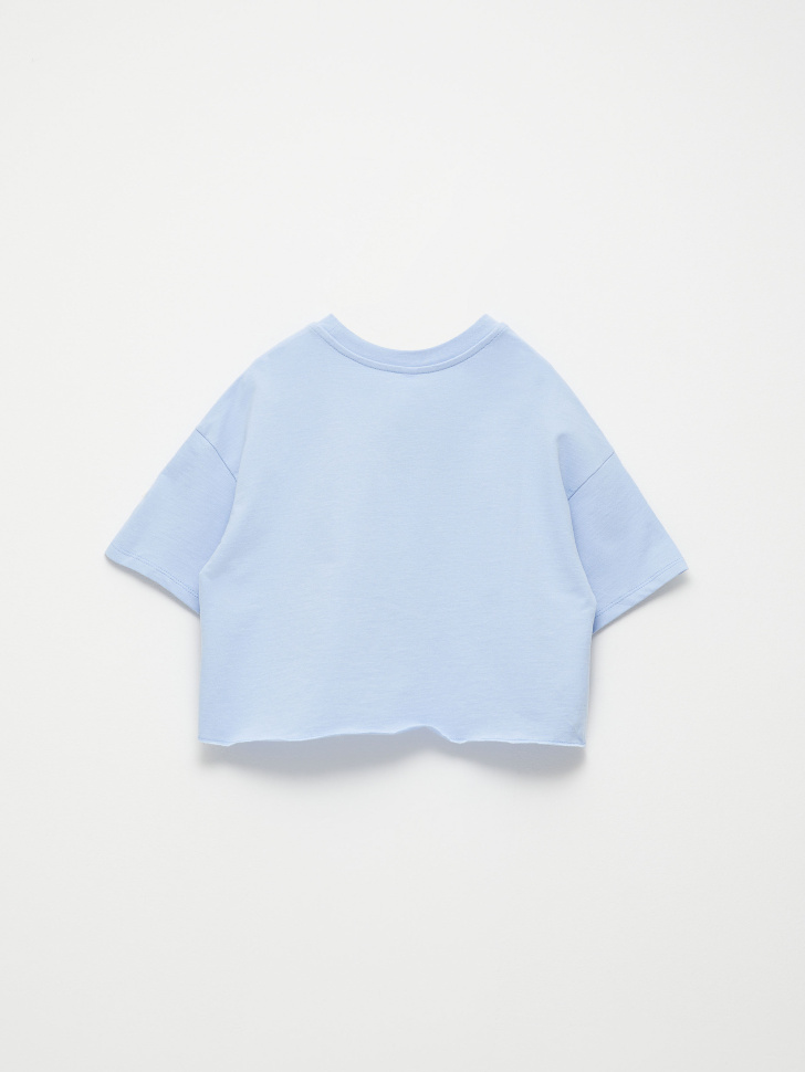 Укороченная футболка с принтом для девочек (голубой, 146) от Sela