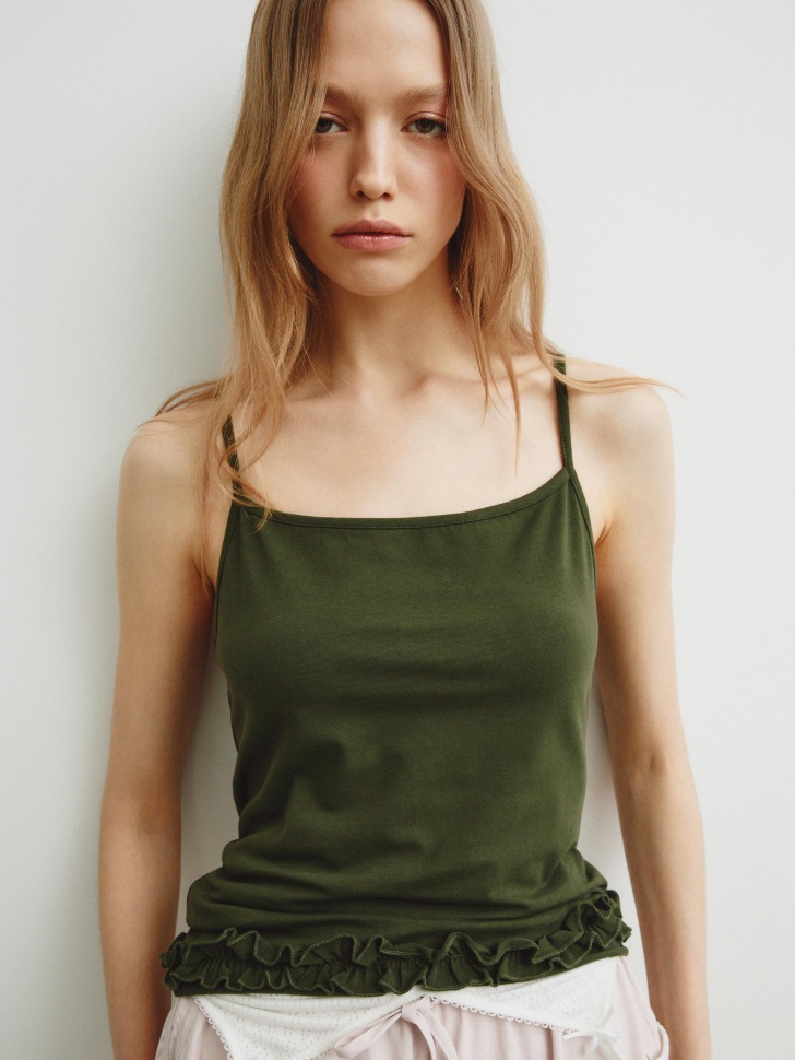 Топ SELA с оборкой, хаки, арт. 39146