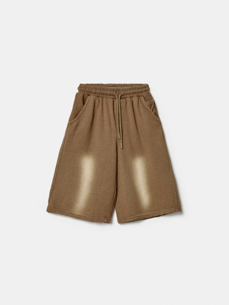 Шорты SELA удлиненные из футера с эффектом стирки для девочек, коричневый, арт. 45039