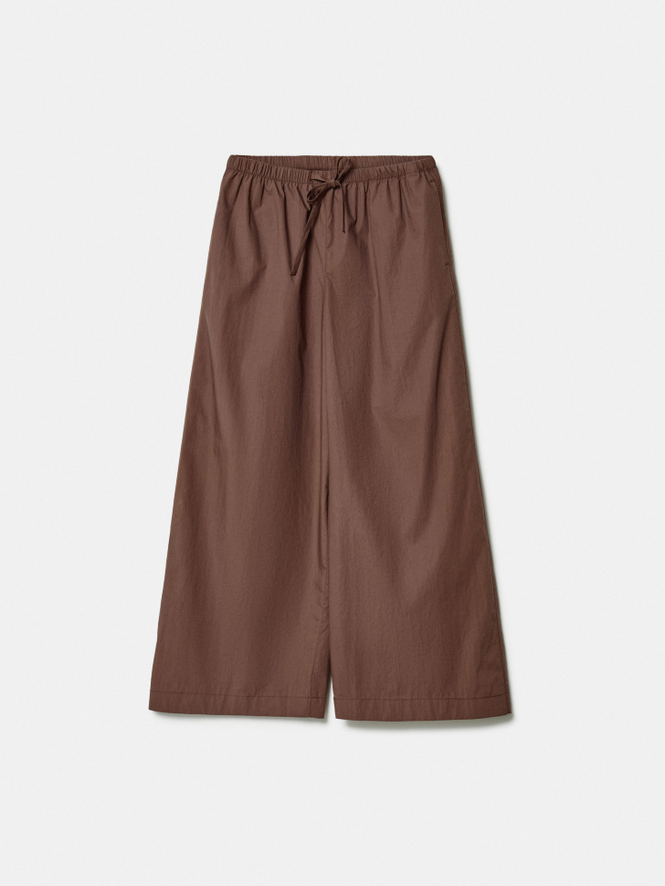 Широкие брюки SELA для девочек из хлопка, коричневый, арт. 45446