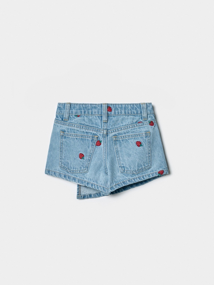 джинсовая юбка-шорты с принтом для девочек из россии вид сбоку