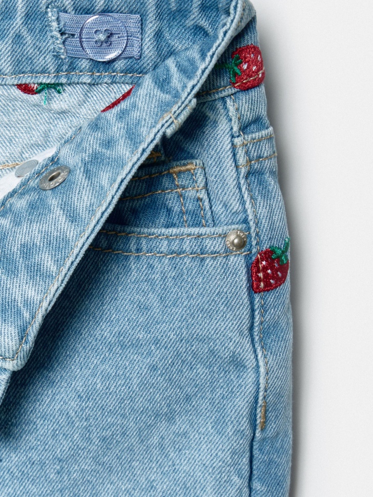 джинсовая юбка-шорты с принтом для девочек из хлопка спереди