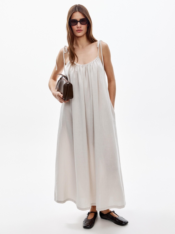 

Платье миди оверсайз из вискозы со льном, SL6805010707