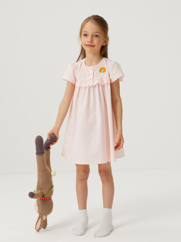 Домашнее платье с вышивкой для девочек (розовый, 116-122 (6-7 YEARS)) sela 4640078242900