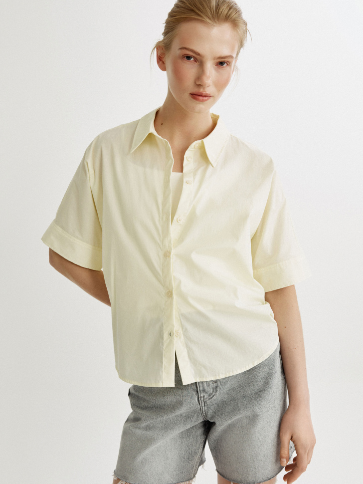 Рубашка Sela укороченная с коротким рукавом, бежевый, арт. 53674