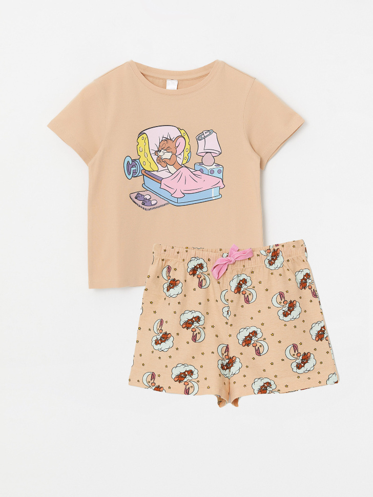 Пижама с ярким принтом Tom & Jerry для девочек (принт, 104-110 (4-5 YEARS)) sela 4640078774852 - фото 1