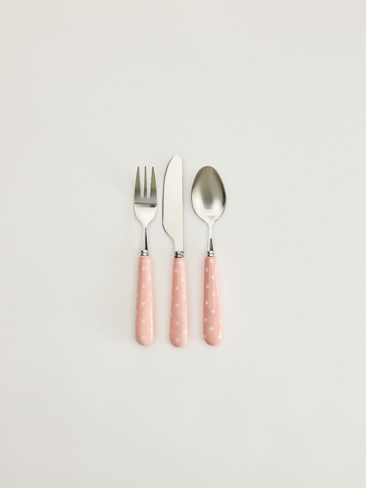 Набор детских столовых приборов, розовый, белый, арт. abc001