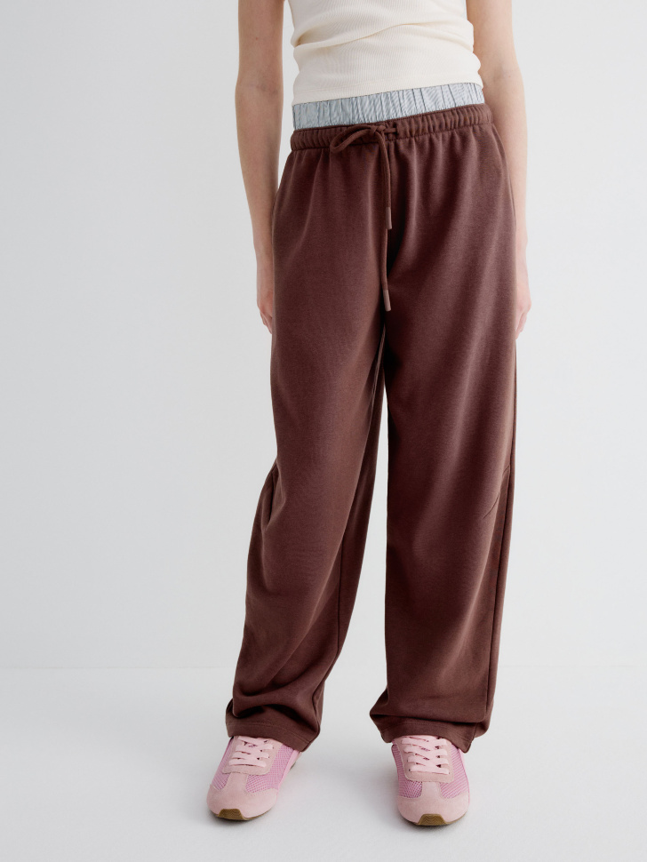 трикотажные брюки с двойным поясом для девочек от бренда sela вид слева