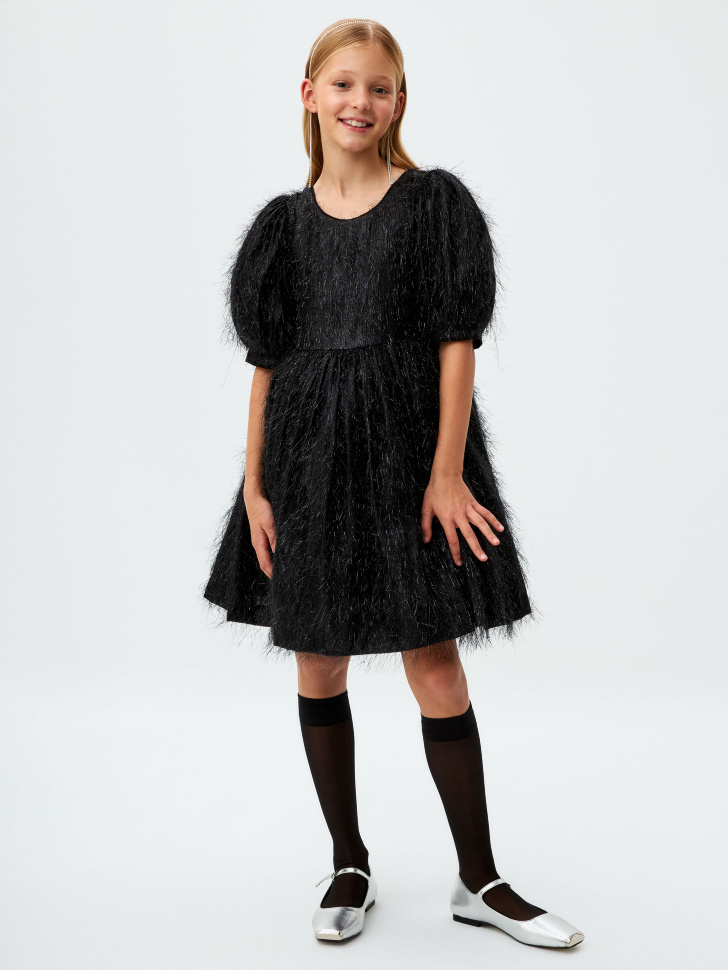 Нарядное черное платье из органзы для девочек
