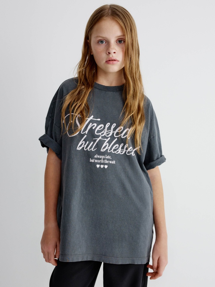 

Футболка оверсайз с принтом для девочек, SL5809050210