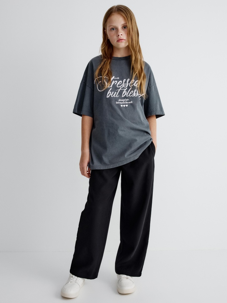 футболка оверсайз с принтом для девочек от бренда sela вид слева