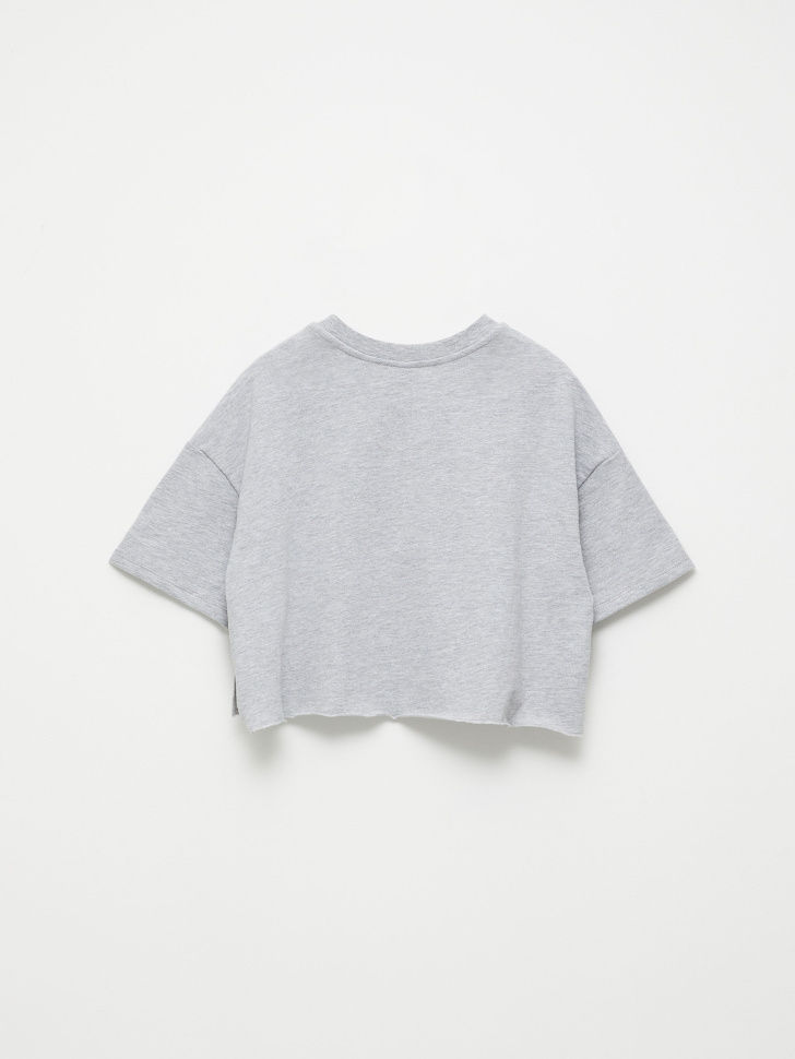 Укороченная футболка с принтом для девочек (серый, 152) от Sela