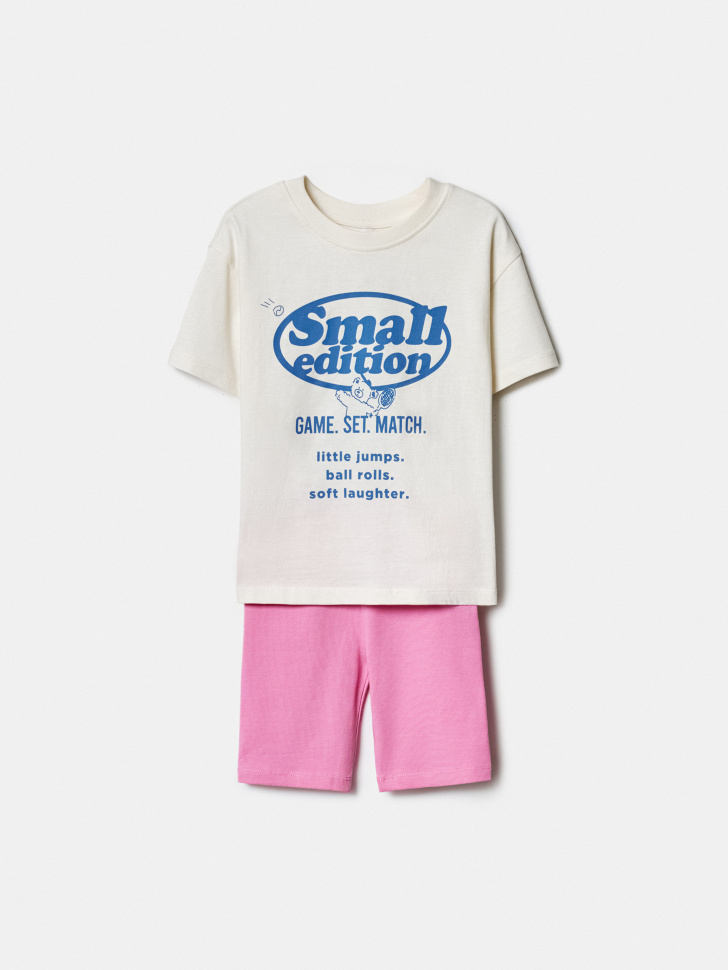 комплект из футболки и велосипедок для девочек от бренда sela вид слева