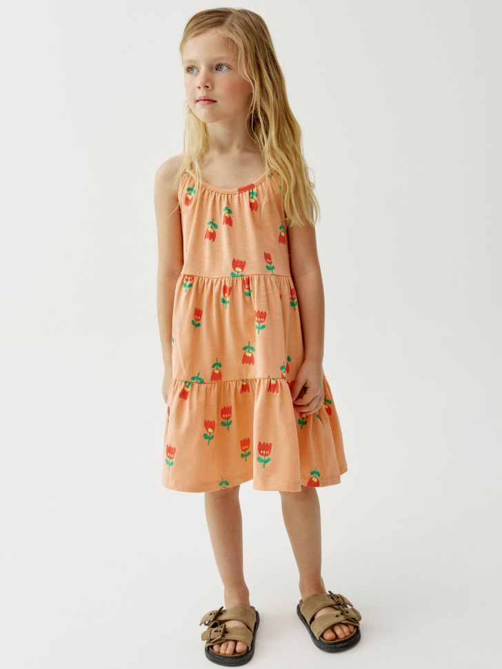 трикотажное платье на бретелях для девочек от бренда sela вид слева