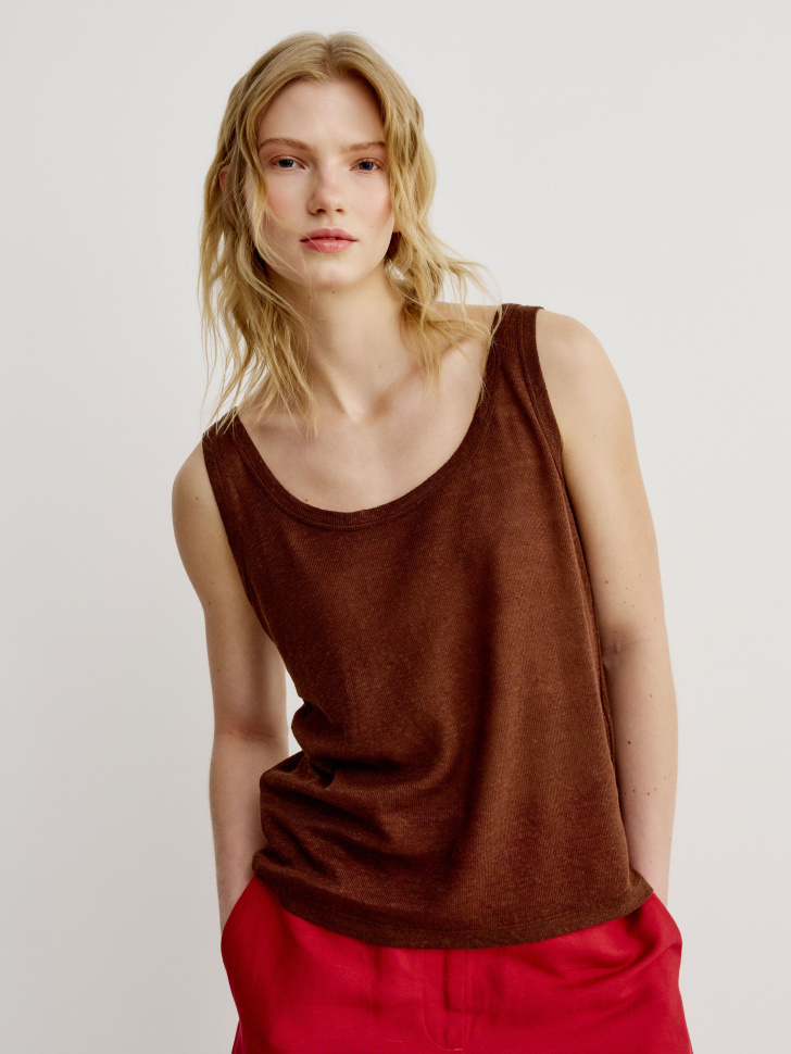 Льняной топ Sela, коричневый, арт. 49707