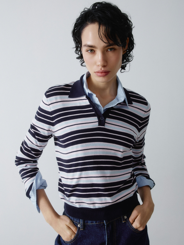 Джемпер-поло Sela в контрастную полоску, арт. 34162