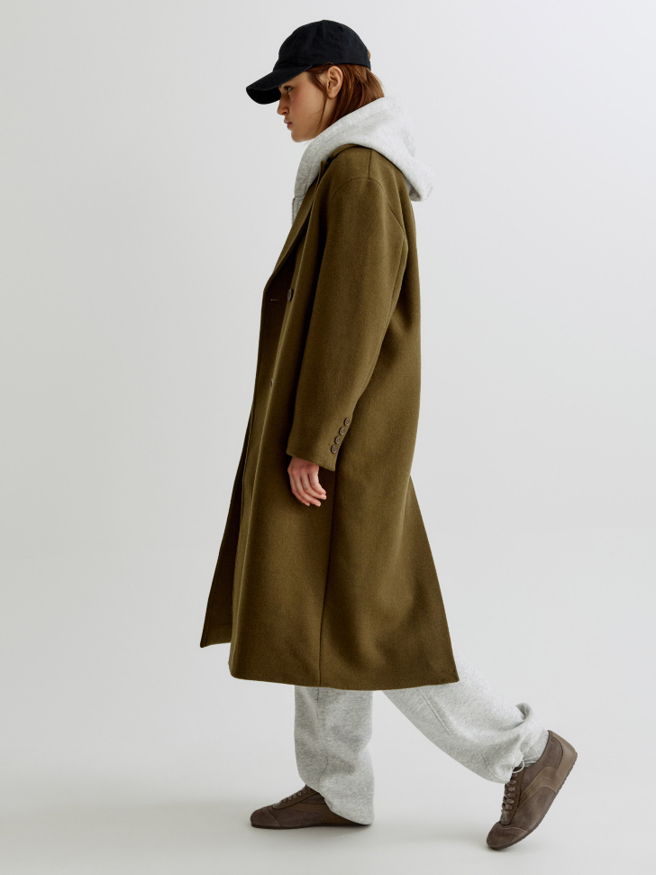 двубортное пальто миди из смесовой шерсти от бренда sela вид слева