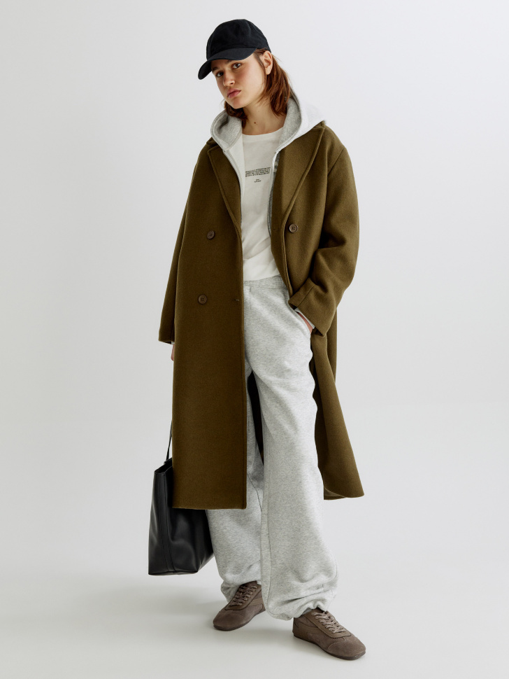 двубортное пальто миди из смесовой шерсти из россии вид сбоку