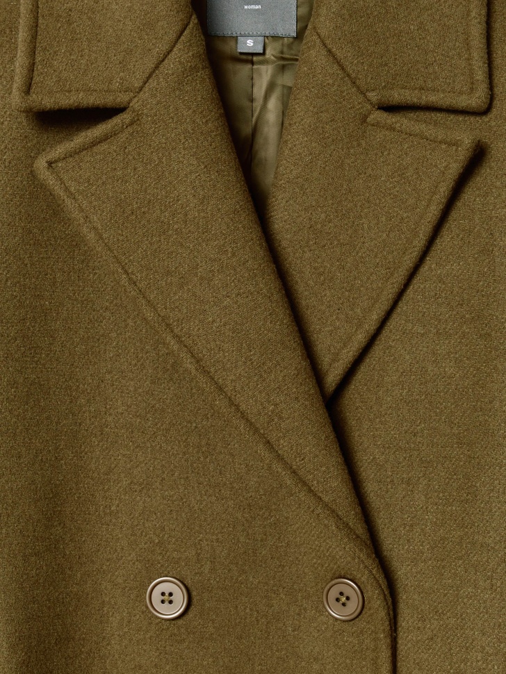 двубортное пальто миди из смесовой шерсти из шерсти спереди