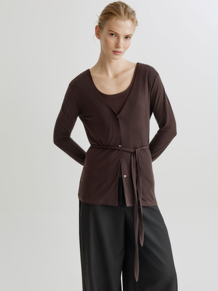 Кардиган Sela из тенселя и шерсти, коричневый, арт. 41436