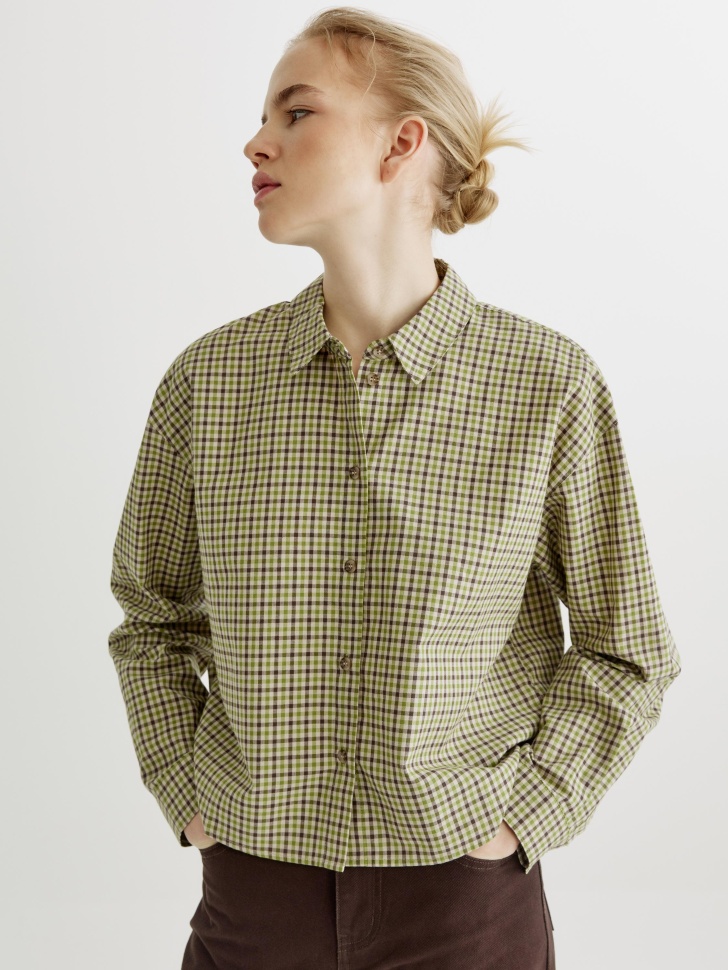 Рубашка Sela укороченная в клетку, красный, арт. 41982