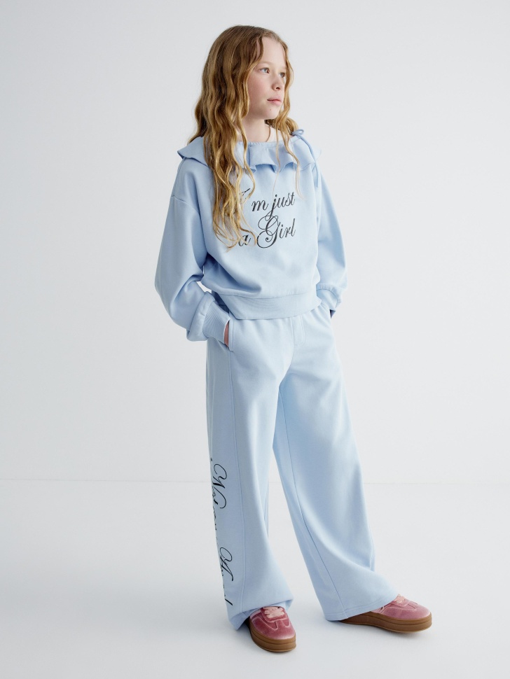 Свободные брюки Sela с вышивкой, голубой, арт. 40796