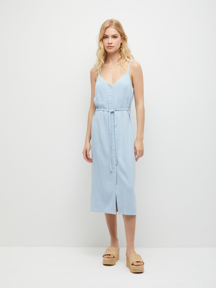 

Платье с поясом на талии, Голубой