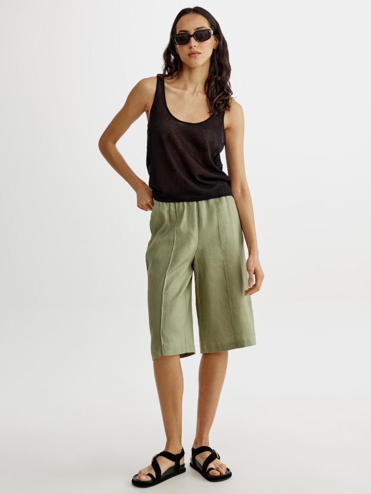 Шорты-бермуды Sela удлиненные льняные, зеленый, арт. 54309
