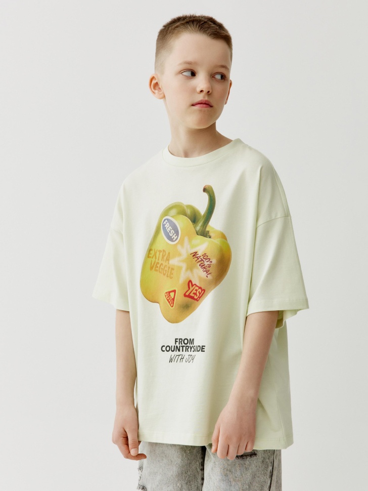 Футболка Sela оверсайз с принтом, бежевый, арт. 52800