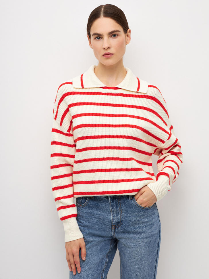 

Джемпер в полоску с воротником, Красный