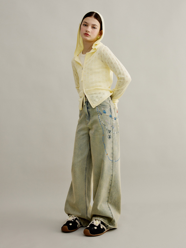 вязаное худи на молнии для девочек от бренда sela вид слева