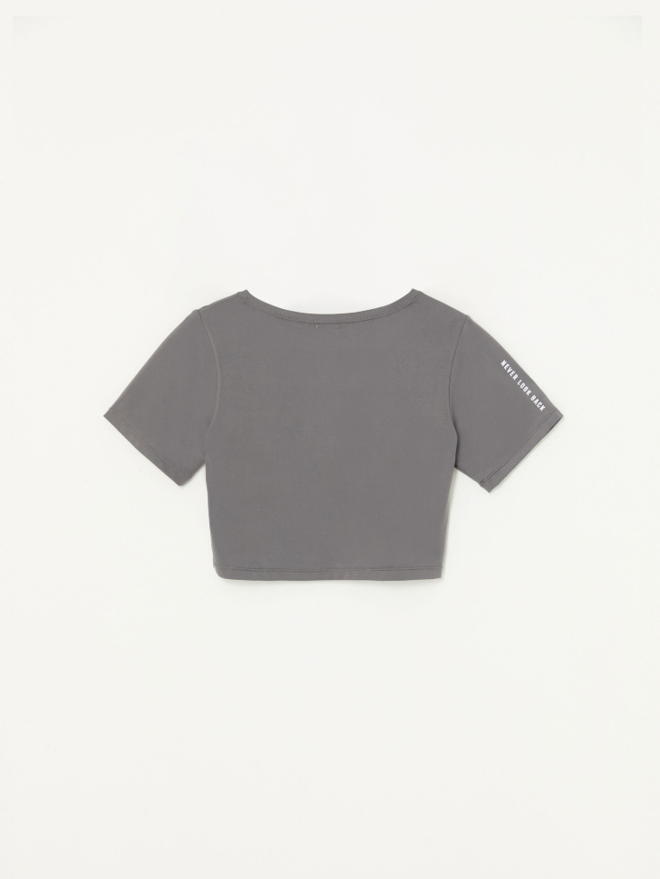 Укороченная спортивная футболка для девочек (серый, XS (146-152)) sela 4640078791460 - фото 4