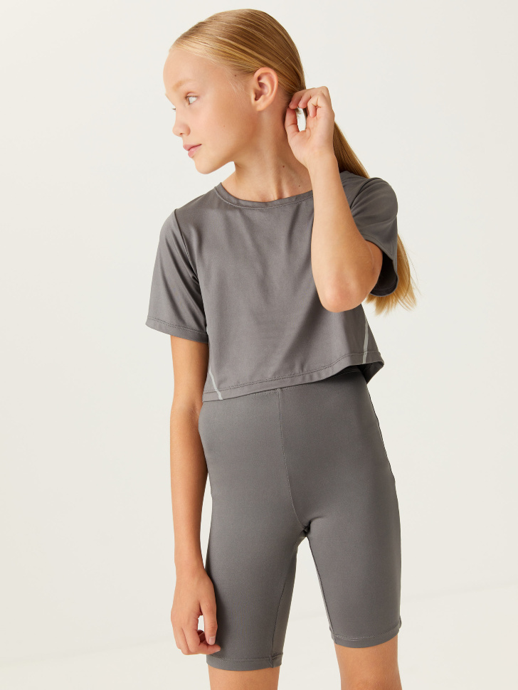 Укороченная спортивная футболка для девочек (серый, XS (146-152)) sela 4640078791460 - фото 5
