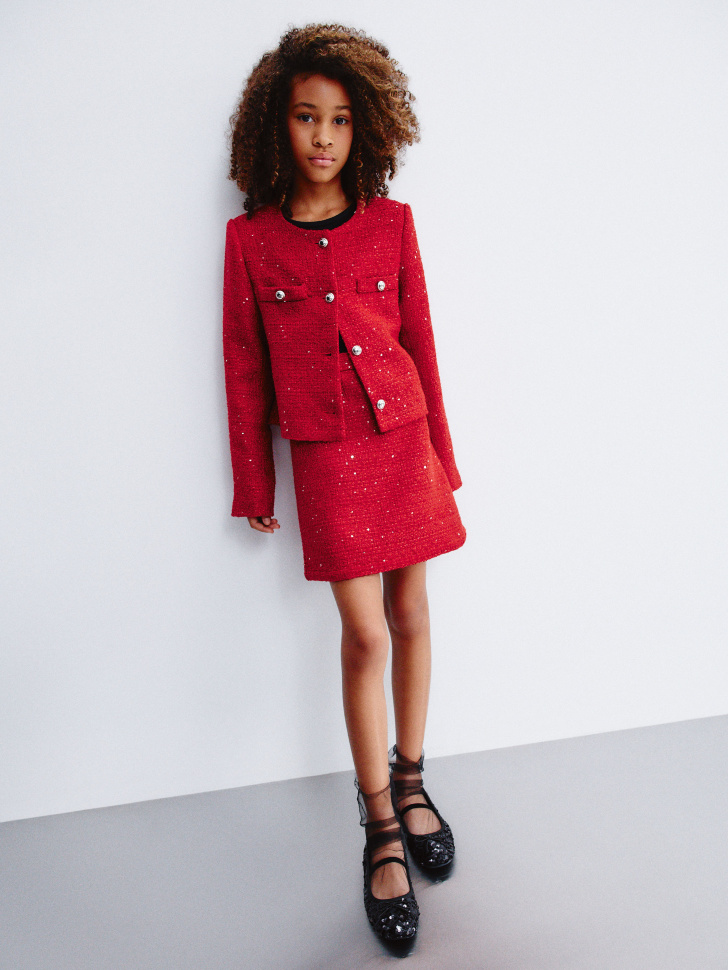 

Короткая твидовая юбка для девочек, SL5811051908