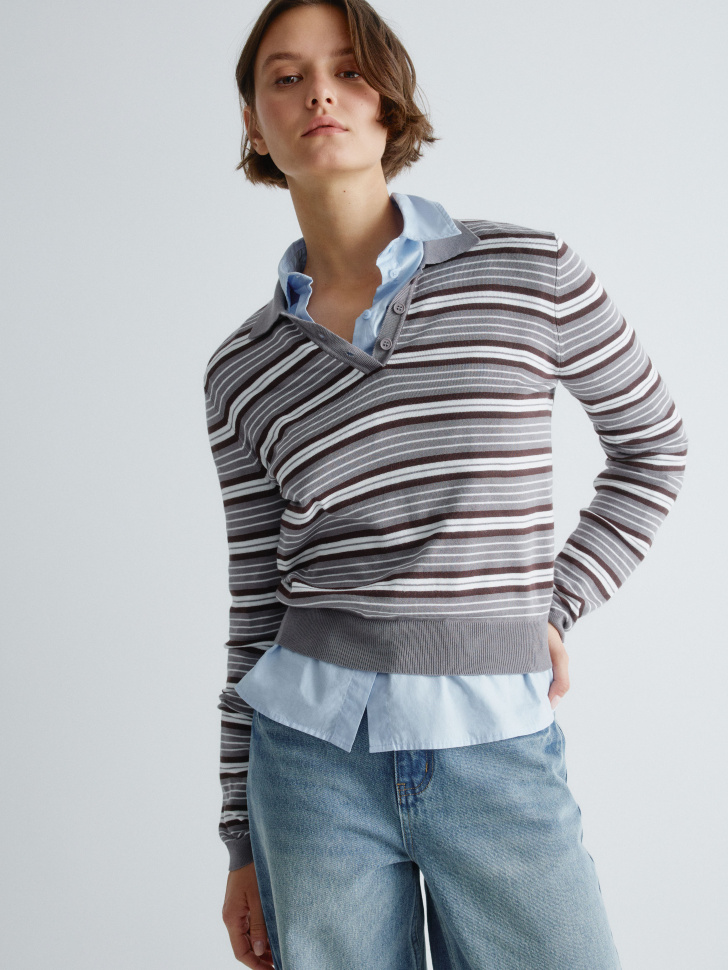 джемпер-поло в контрастную полоску из россии вид сбоку