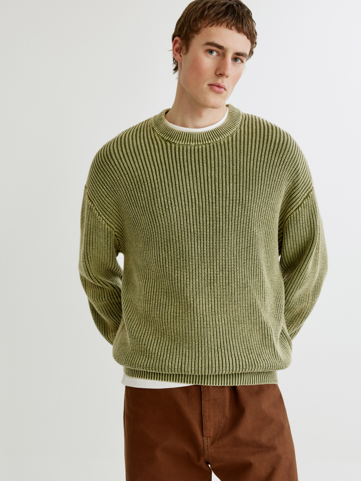 Вязаный джемпер SELA с эффектом стирки, хаки, арт. 35086