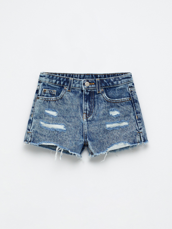 Рваные джинсовые шорты для девочек (синий, 140)