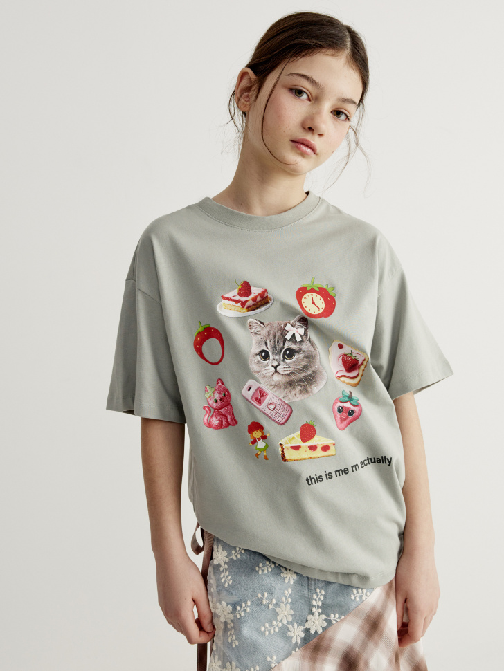 

Футболка с принтом для девочек, SL6803050207