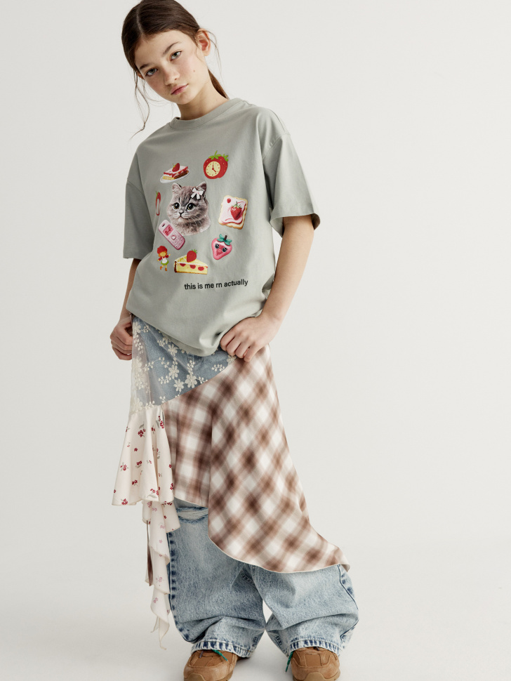 футболка с принтом для девочек из хлопка спереди