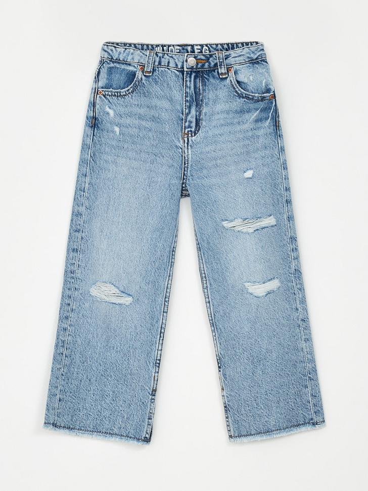 Рваные широкие джинсы для девочек (голубой, 110)