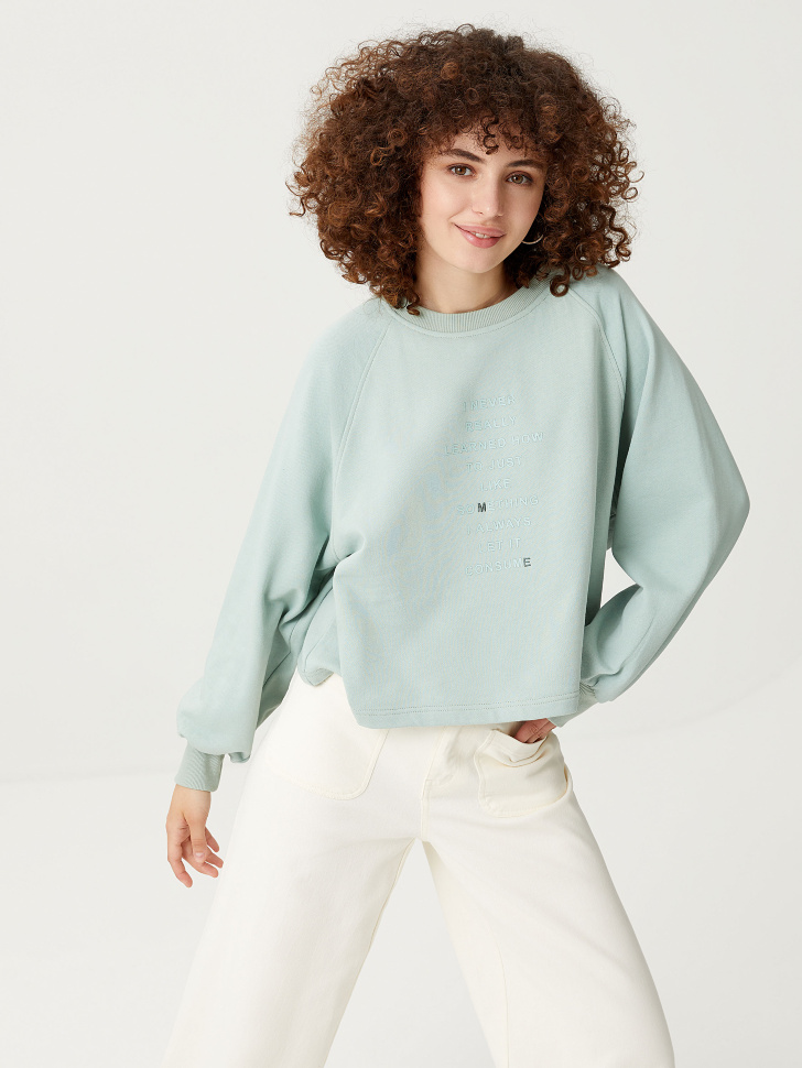 

Свитшот с надписью и вышивкой, Зеленый