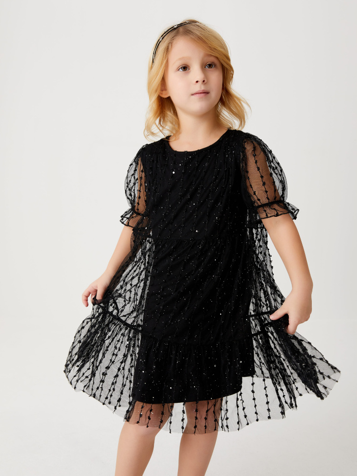 Платье с вышивкой для девочек (черный, 110/ 5-6 YEARS) от Sela