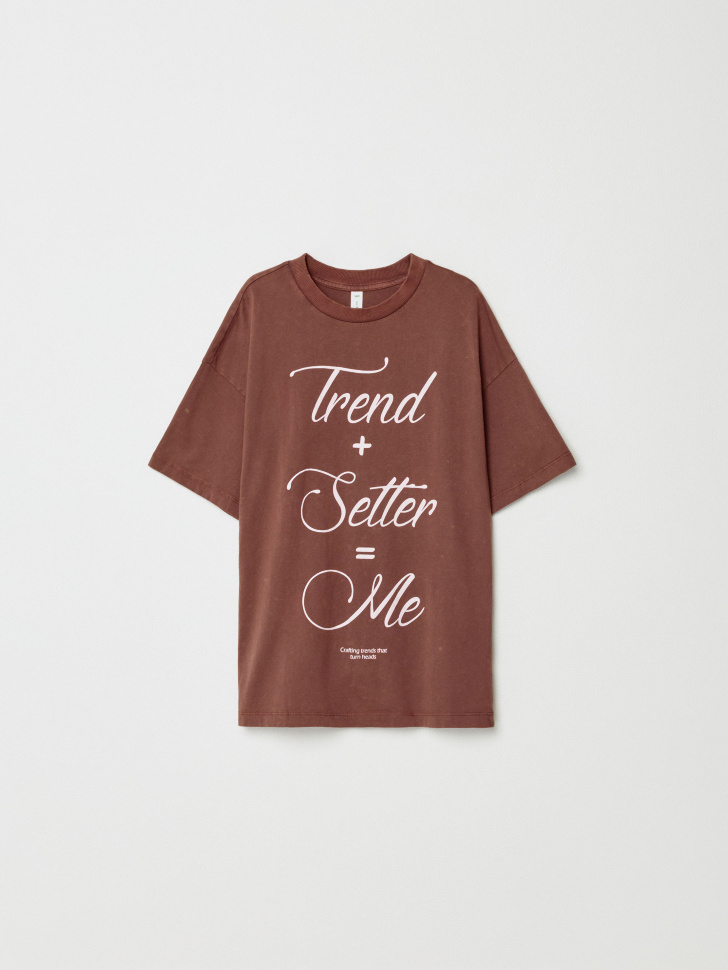 Футболка оверсайз Sela для девочек с принтом, коричневый, арт. 33667