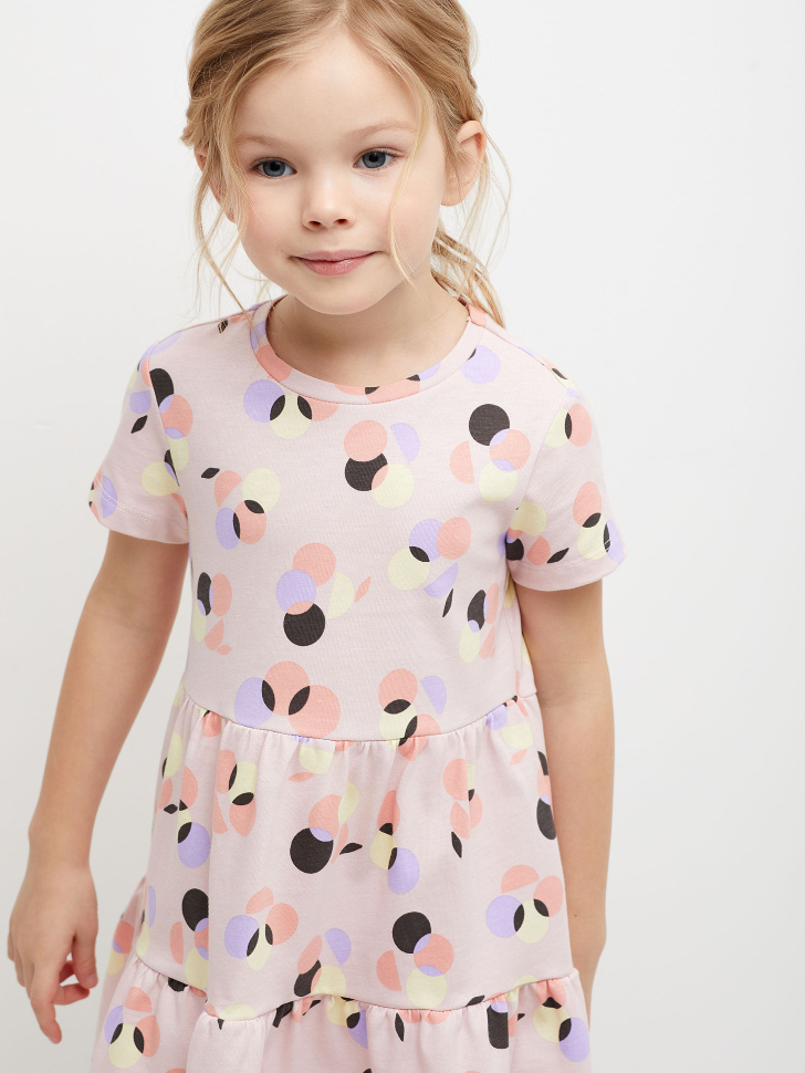 

Ярусное платье с принтом для девочек, Розовый