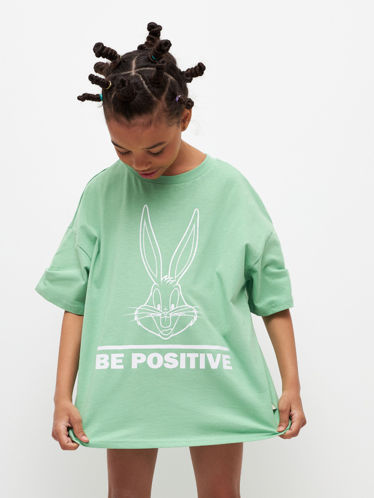 

Футболка оверсайз с принтом Looney Tunes для девочек, Зеленый