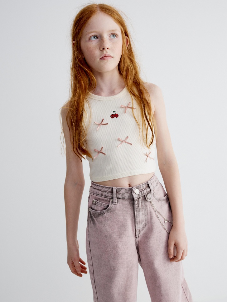 Топ Sela укороченный с вышивкой и бантиками, арт. 36639