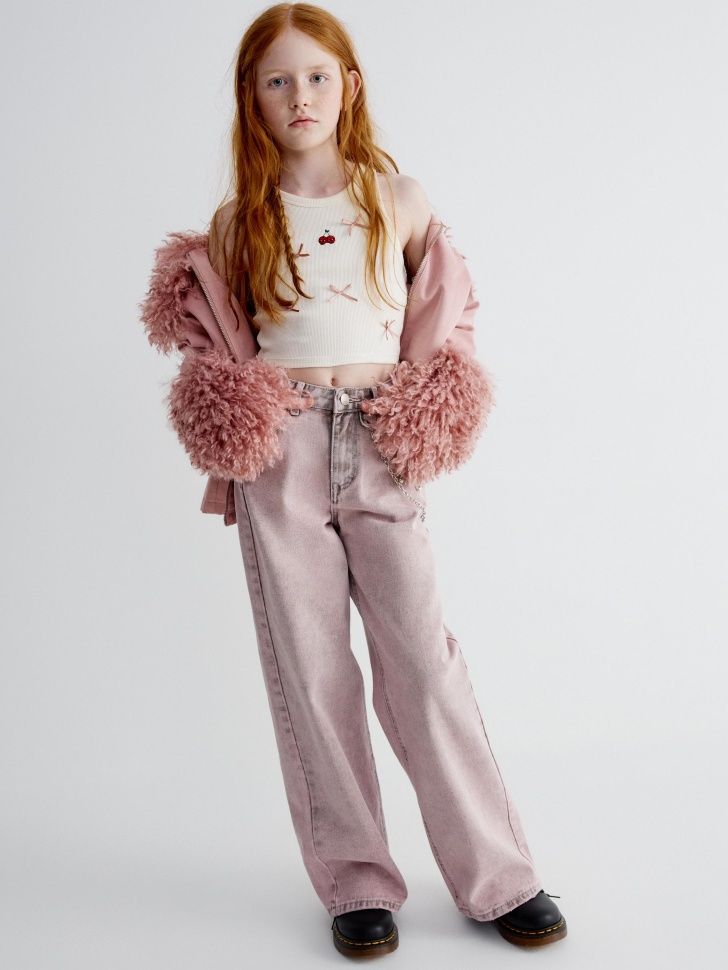 укороченный топ с вышивкой и бантиками для девочек от бренда sela вид слева